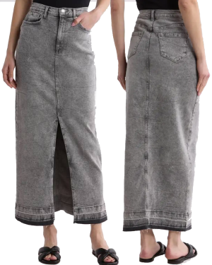 Gray Faded Maxi Denim Skirt